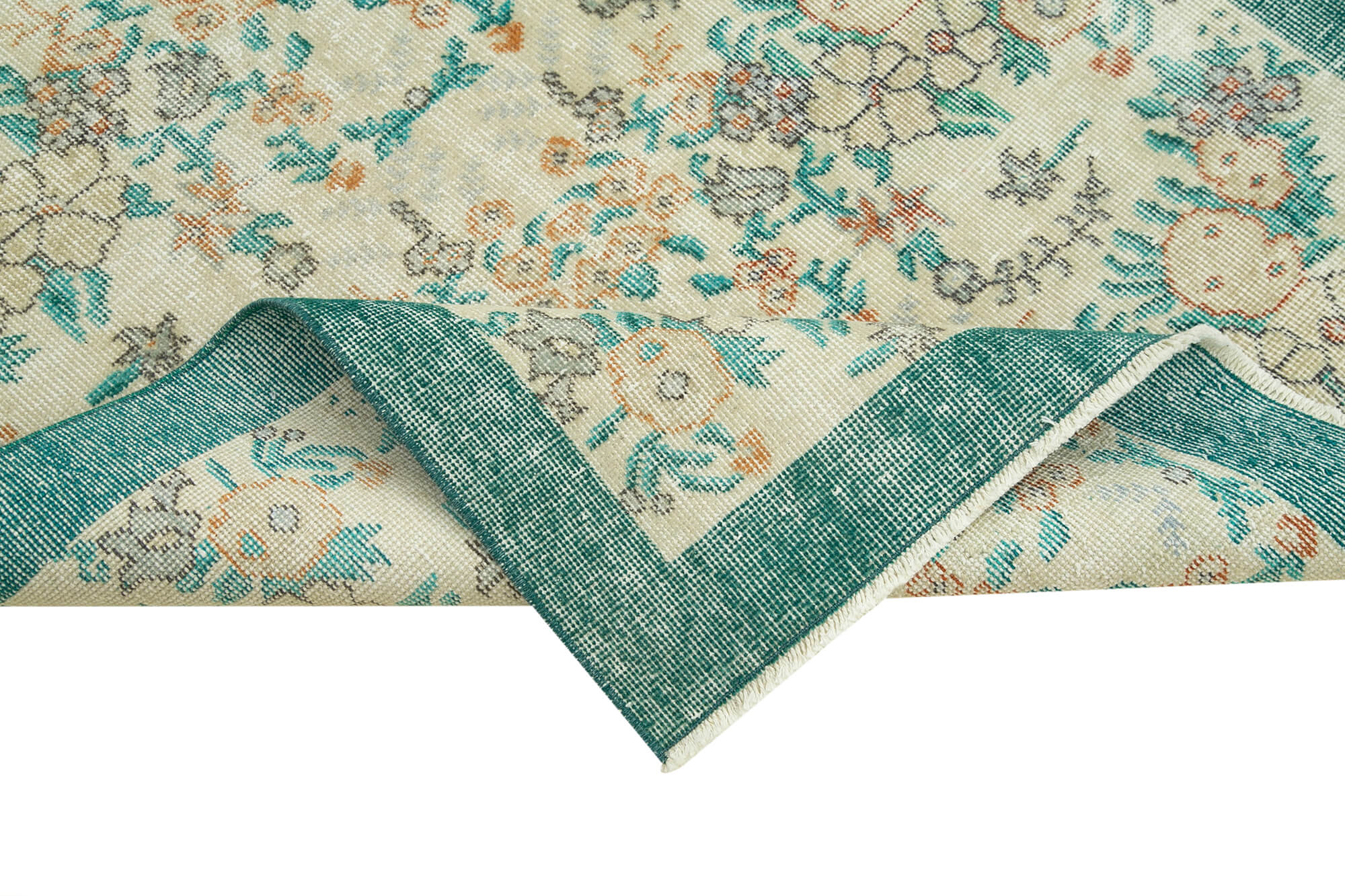 Overdyed Vintage Bej Eskitme Pamuk Yün El Dokuma Halısı 114x206 Agacan