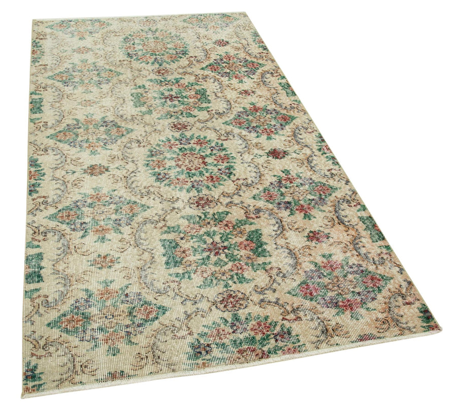 Overdyed Vintage Bej Eskitme Pamuk Yün El Dokuma Halısı 108x205 Agacan