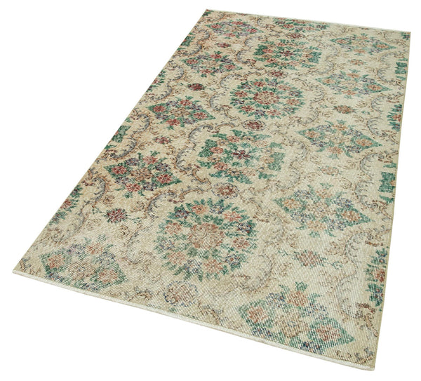 Overdyed Vintage Bej Eskitme Pamuk Yün El Dokuma Halısı 108x205 Agacan