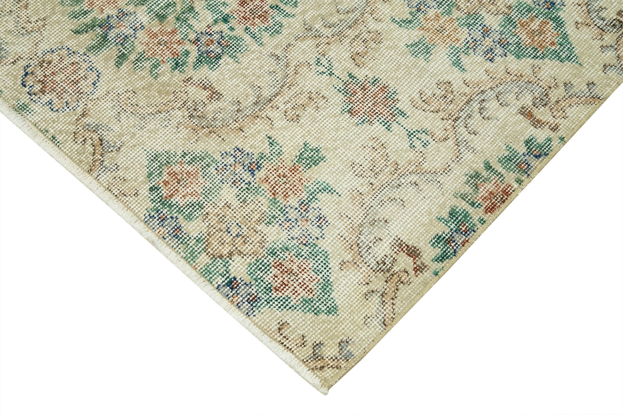 Overdyed Vintage Bej Eskitme Pamuk Yün El Dokuma Halısı 108x205 Agacan