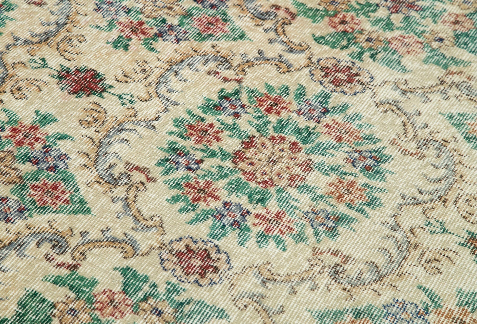 Overdyed Vintage Bej Eskitme Pamuk Yün El Dokuma Halısı 108x205 Agacan