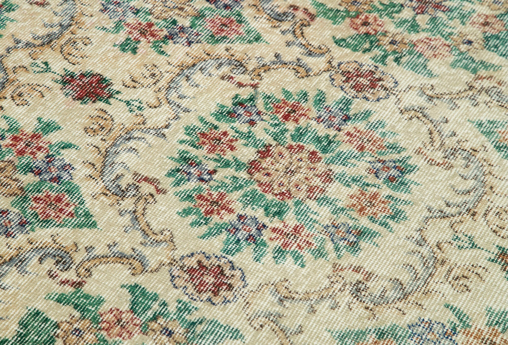 Overdyed Vintage Bej Eskitme Pamuk Yün El Dokuma Halısı 108x205 Agacan