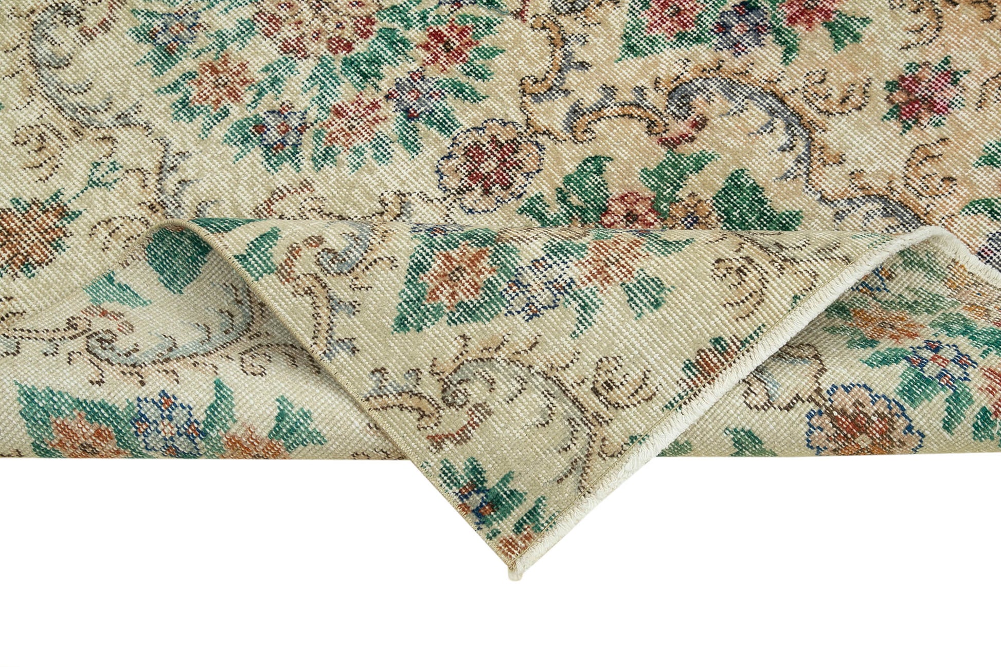 Overdyed Vintage Bej Eskitme Pamuk Yün El Dokuma Halısı 108x205 Agacan