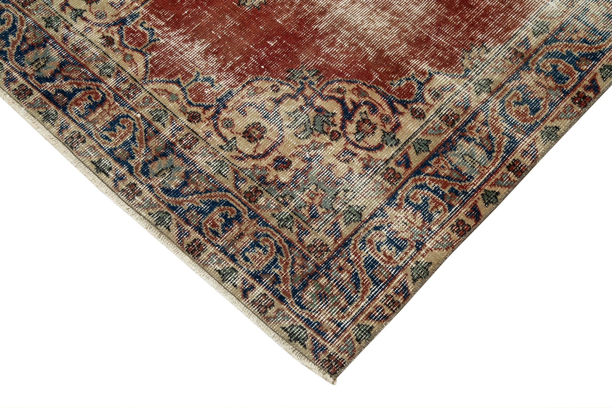 Overdyed Vintage Kırmızı Eskitme Pamuk Yün El Dokuma Halısı 115x202 Agacan