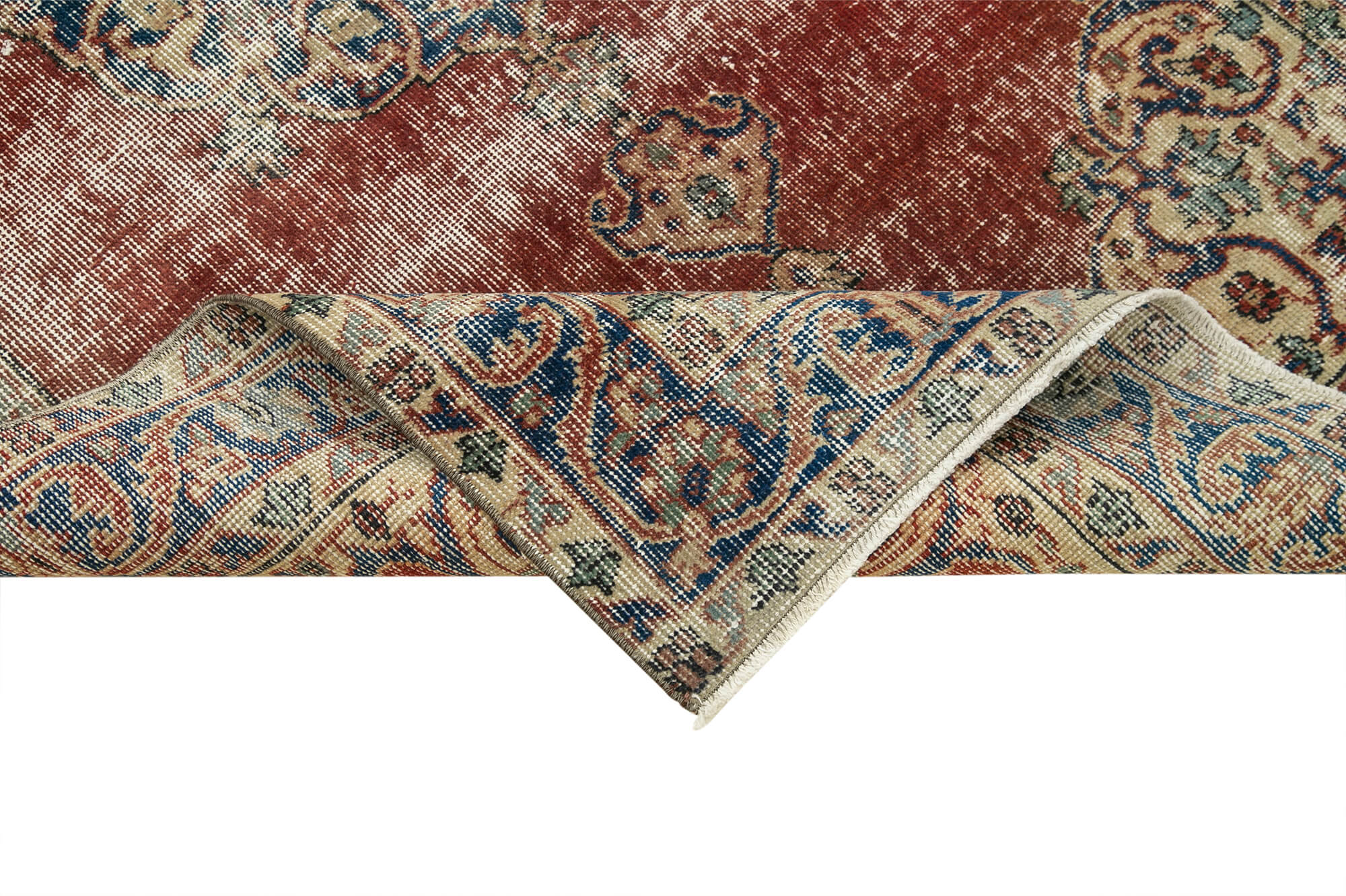 Overdyed Vintage Kırmızı Eskitme Pamuk Yün El Dokuma Halısı 115x202 Agacan