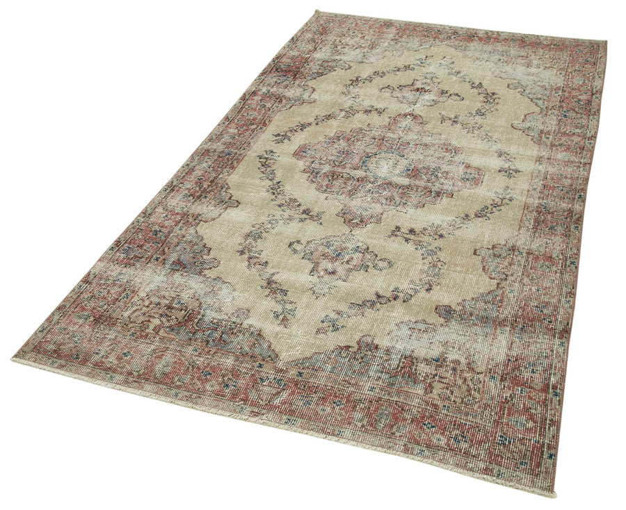 Overdyed Vintage Bej Eskitme Pamuk Yün El Dokuma Halısı 122x220 Agacan