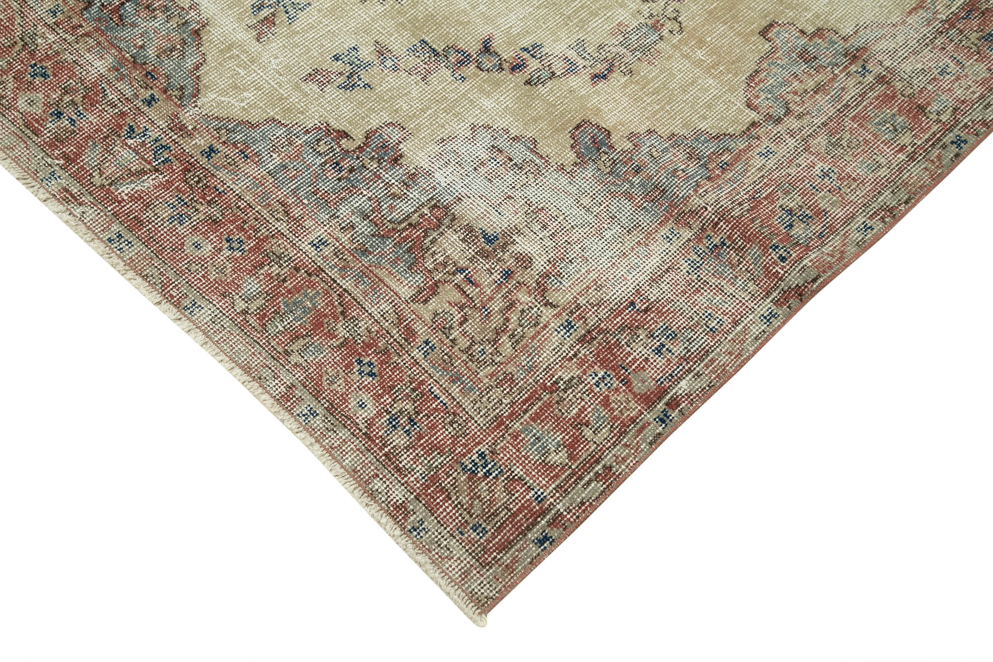 Overdyed Vintage Bej Eskitme Pamuk Yün El Dokuma Halısı 122x220 Agacan