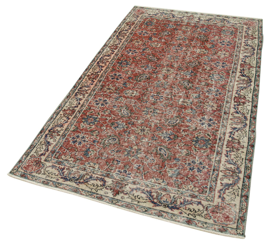 Overdyed Vintage Kırmızı Eskitme Pamuk Yün El Dokuma Halısı 111x202 Agacan