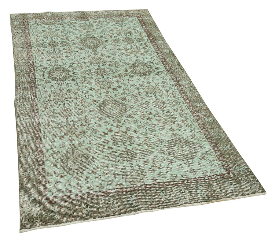Overdyed Vintage Yeşil Eskitme Pamuk Yün El Dokuma Halısı 110x200 Agacan