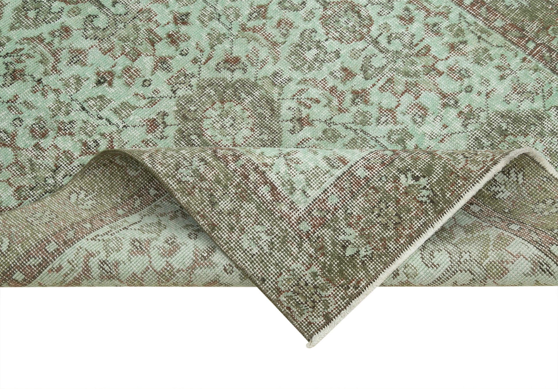 Overdyed Vintage Yeşil Eskitme Pamuk Yün El Dokuma Halısı 110x200 Agacan