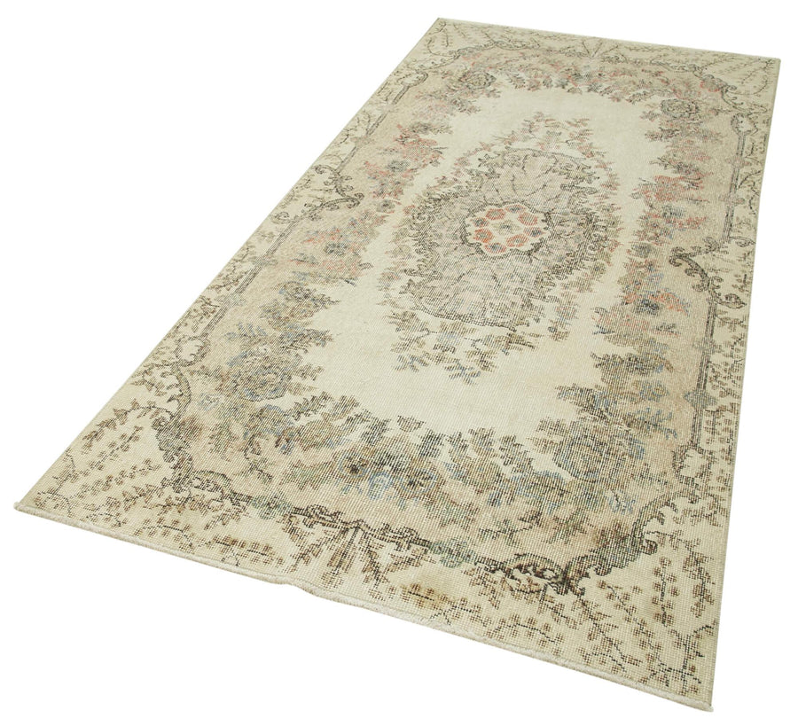 Overdyed Vintage Bej Eskitme Pamuk Yün El Dokuma Halısı 115x257 Agacan