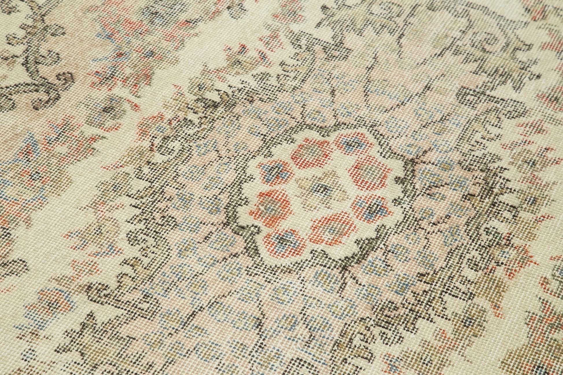 Overdyed Vintage Bej Eskitme Pamuk Yün El Dokuma Halısı 115x257 Agacan