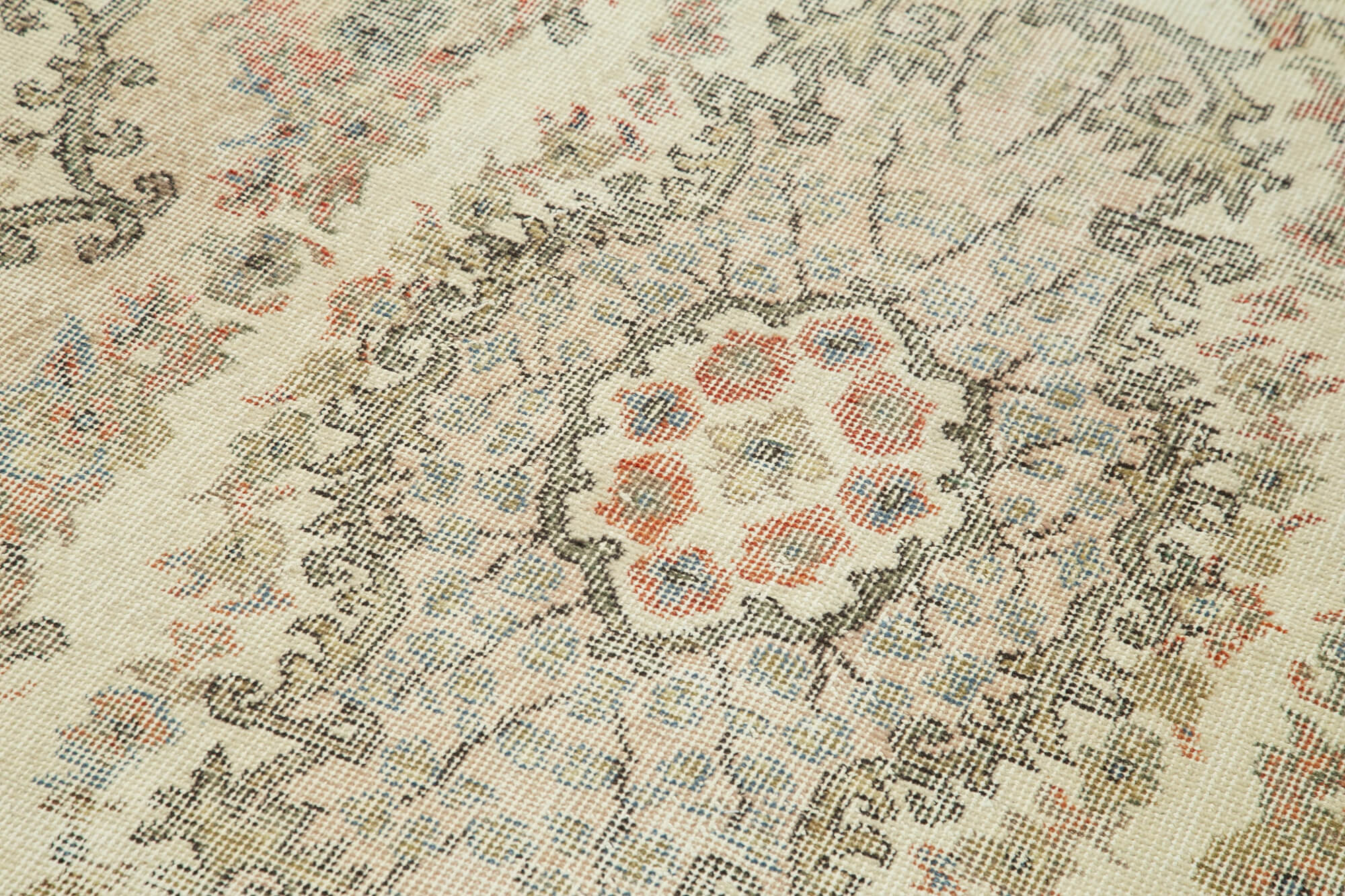 Overdyed Vintage Bej Eskitme Pamuk Yün El Dokuma Halısı 115x257 Agacan