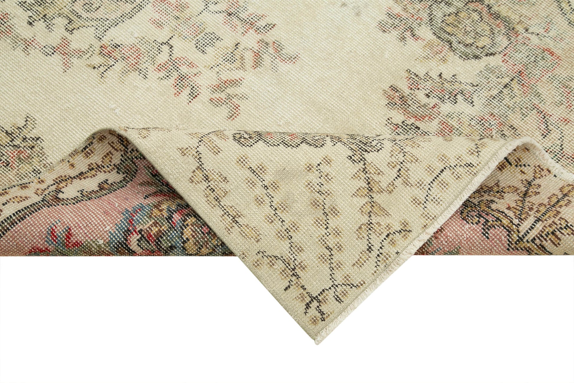 Overdyed Vintage Bej Eskitme Pamuk Yün El Dokuma Halısı 115x257 Agacan