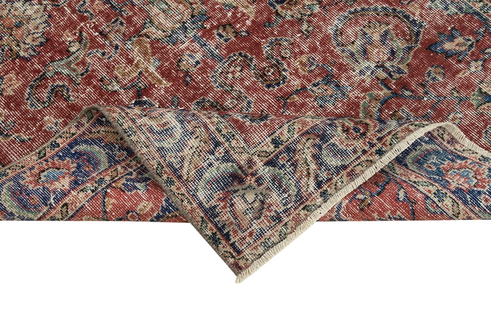 Overdyed Vintage Kırmızı Eskitme Pamuk Yün El Dokuma Halısı 117x198 Agacan