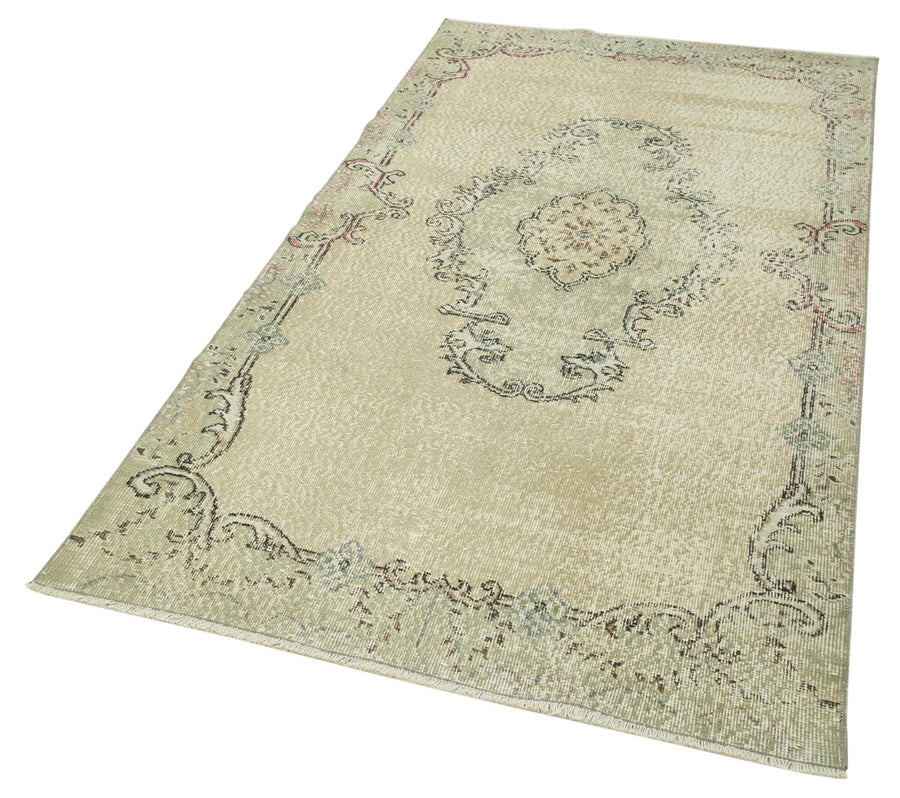 Overdyed Vintage Bej Eskitme Pamuk Yün El Dokuma Halısı 116x216 Agacan