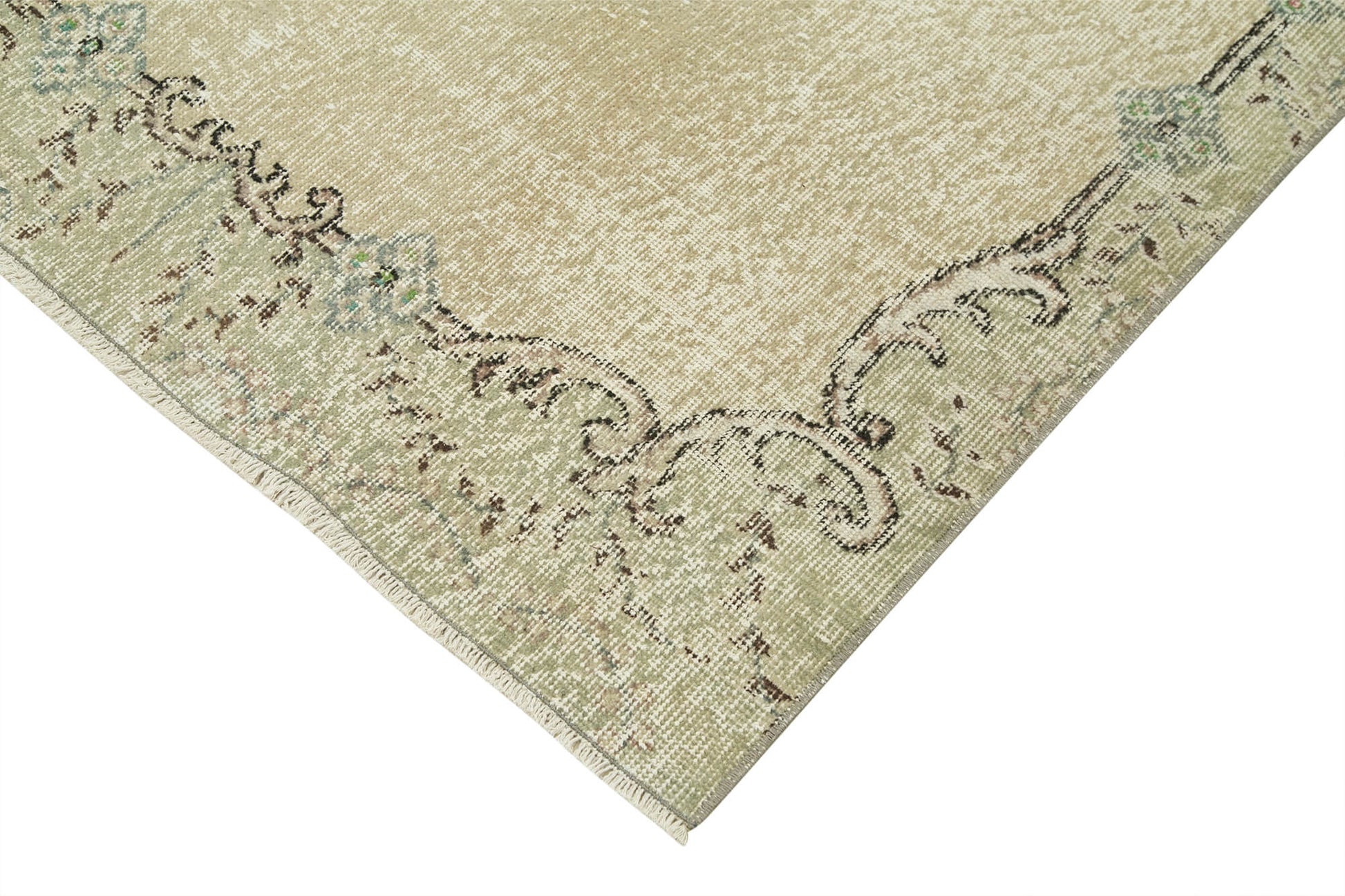 Overdyed Vintage Bej Eskitme Pamuk Yün El Dokuma Halısı 116x216 Agacan