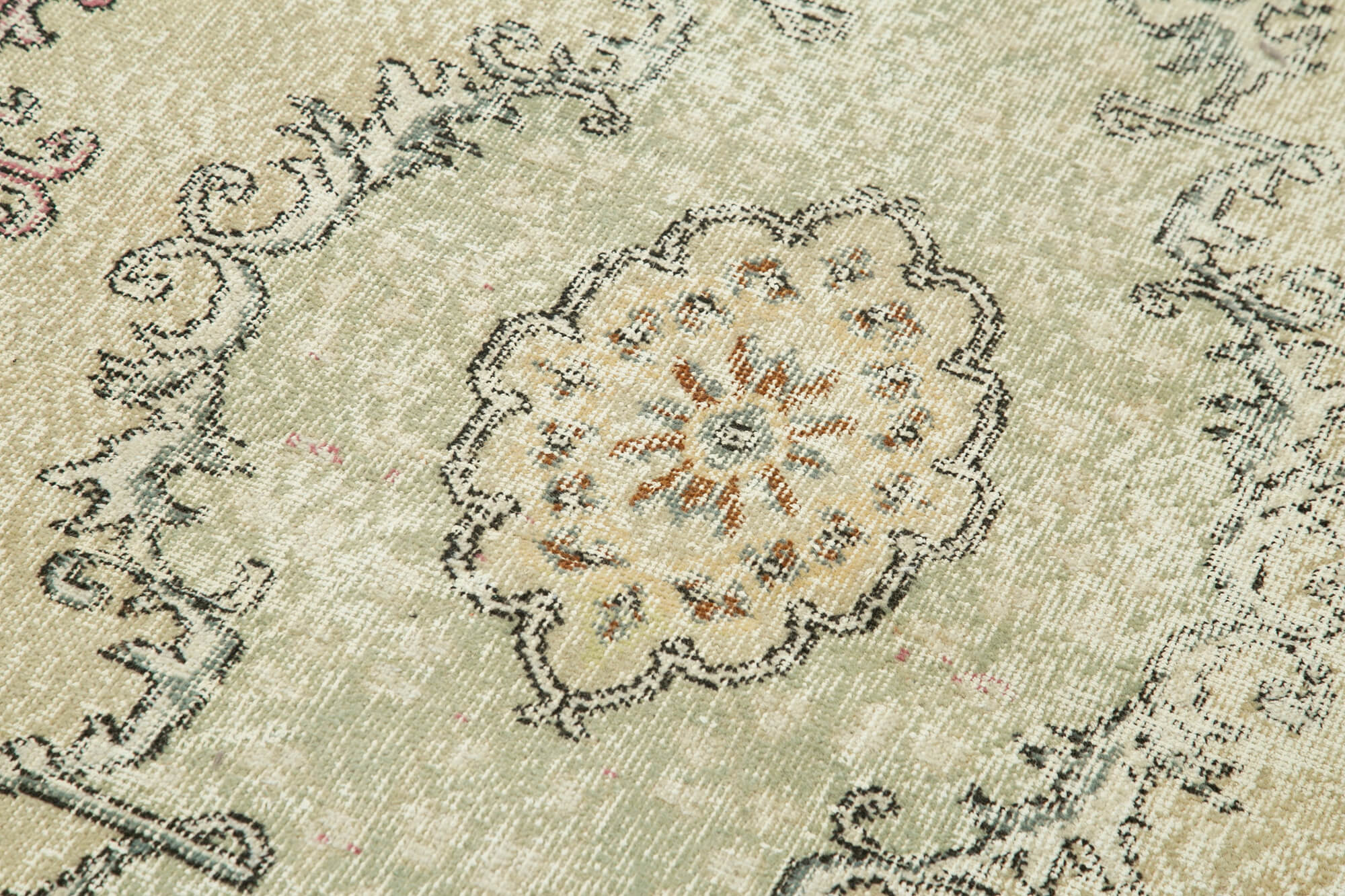 Overdyed Vintage Bej Eskitme Pamuk Yün El Dokuma Halısı 116x216 Agacan