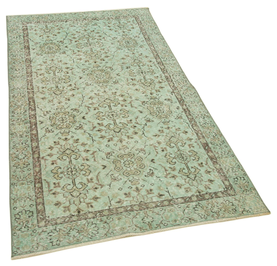 Overdyed Vintage Yeşil Eskitme Pamuk Yün El Dokuma Halısı 106x198 Agacan
