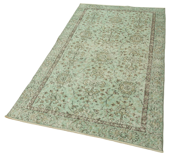 Overdyed Vintage Yeşil Eskitme Pamuk Yün El Dokuma Halısı 106x198 Agacan
