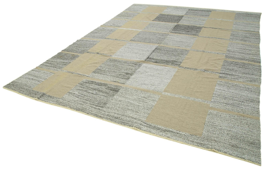 Scrap Gri Geometrik Pamuk Yün El Dokuma Halısı 310x420 Agacan