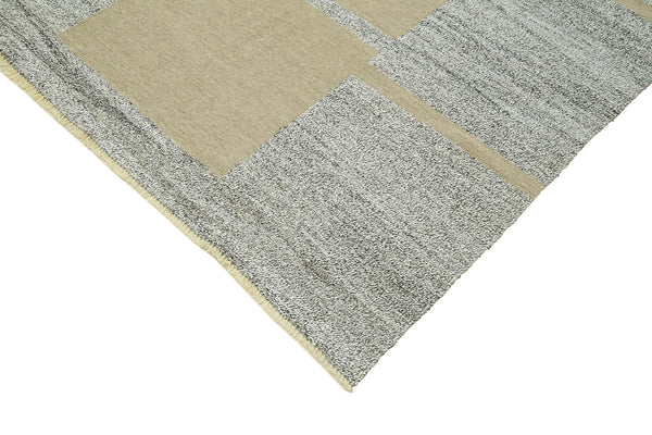 Scrap Gri Geometrik Pamuk Yün El Dokuma Halısı 310x420 Agacan
