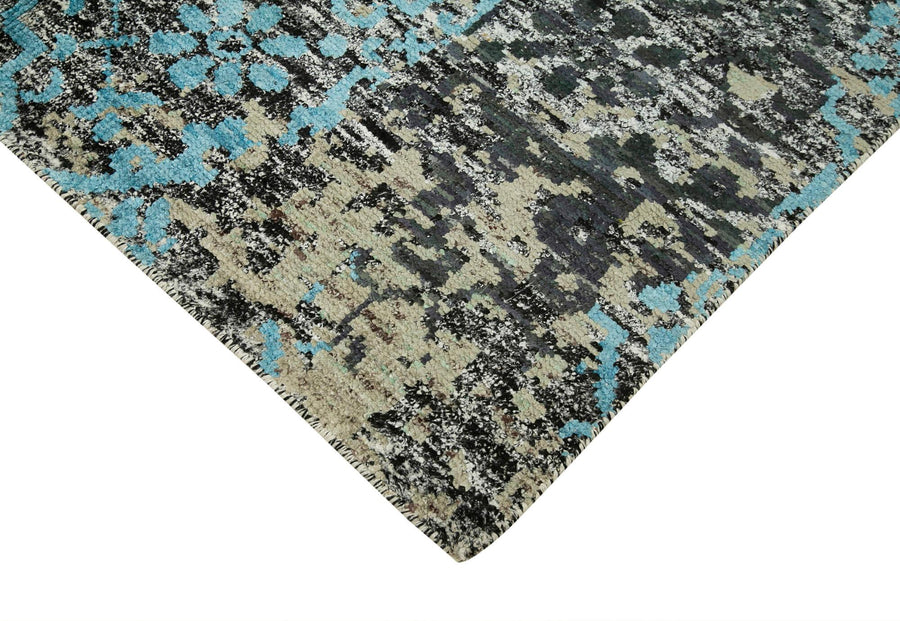 Grey & Turquoise Abstract Moroccan Style Rug 178x267 cm (5'10" x 8'9") – in the living room