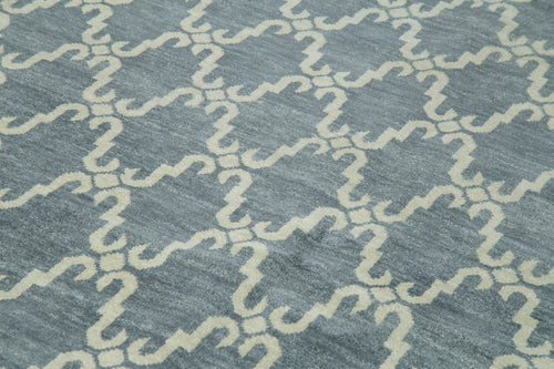 Morocco Mavi Geometrik Yün Pamuk El Dokuma Halısı 185x274 Agacan