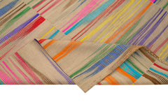 Degrade Kilim Beyaz Çizgili Pamuk Yün El Dokuma Halısı 209x283 Agacan