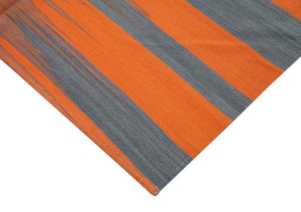 Degrade Kilim Turuncu Çizgili Pamuk Yün El Dokuma Halısı 178x257 Agacan