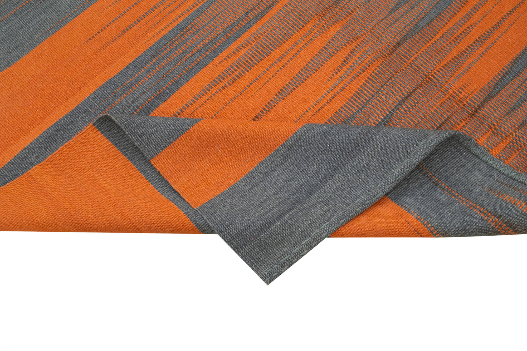 Degrade Kilim Turuncu Çizgili Pamuk Yün El Dokuma Halısı 178x257 Agacan