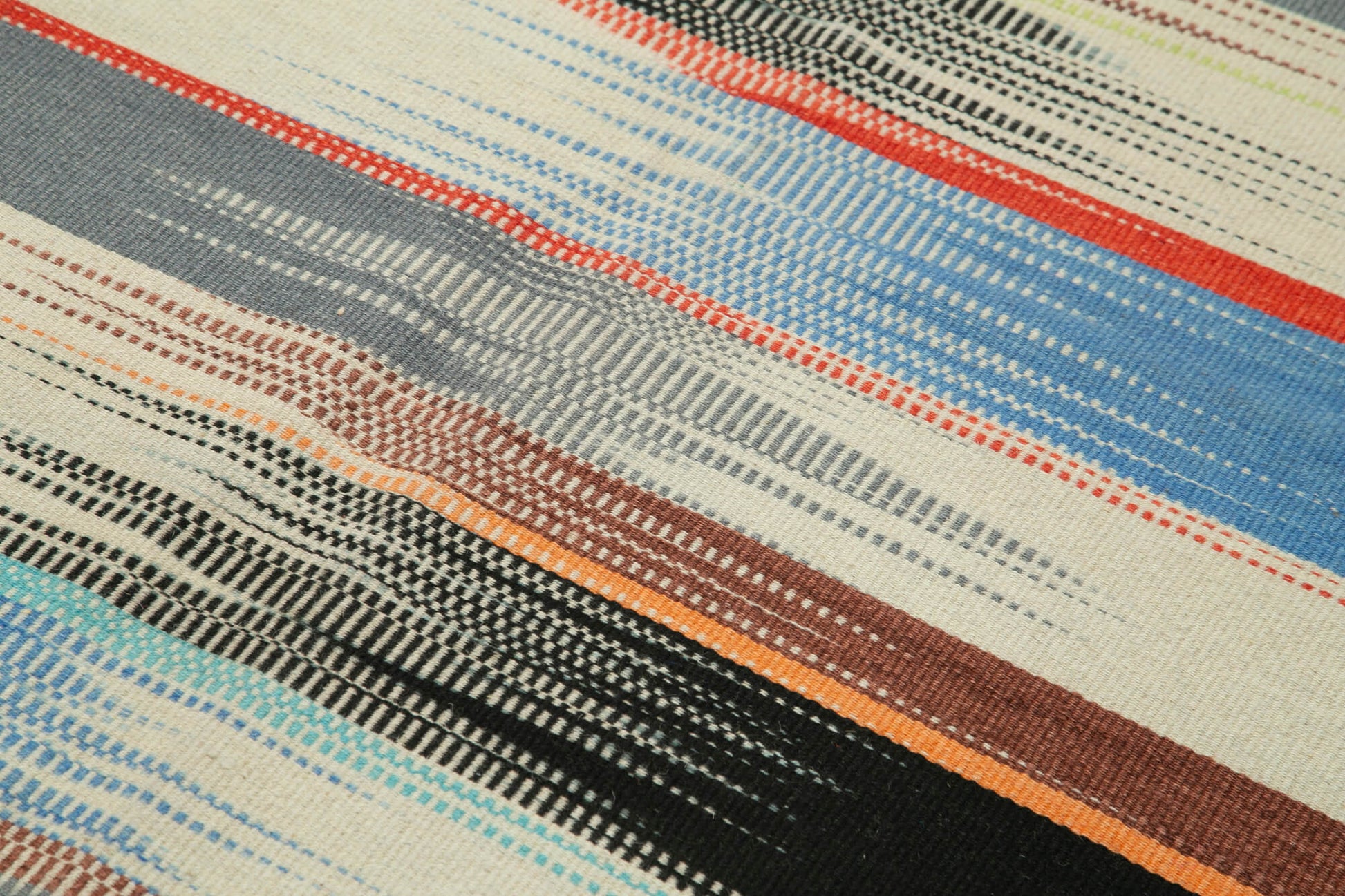 Degrade Kilim Beyaz Çizgili Pamuk Yün El Dokuma Halısı 184x279 Agacan