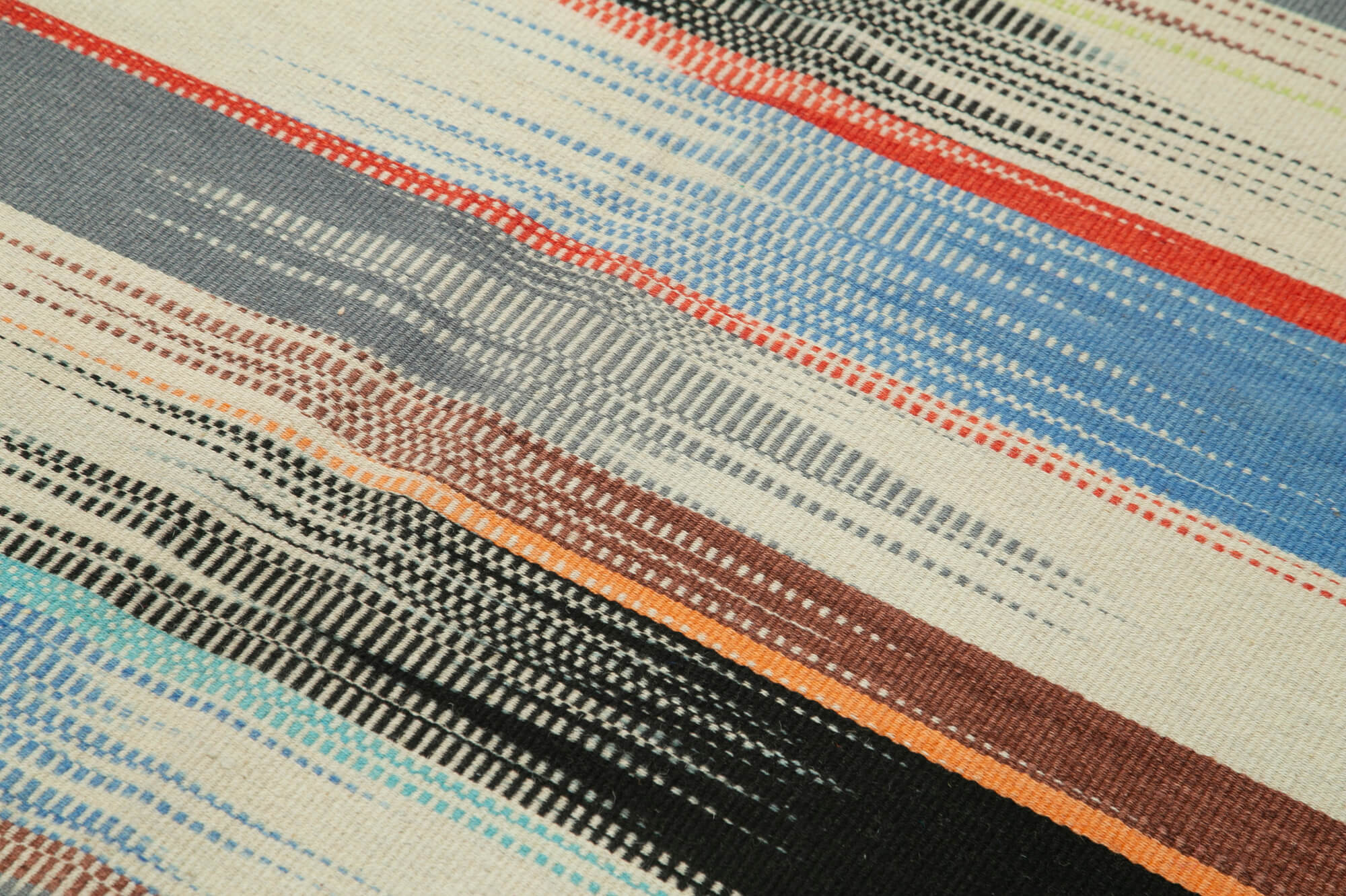 Degrade Kilim Beyaz Çizgili Pamuk Yün El Dokuma Halısı 184x279 Agacan