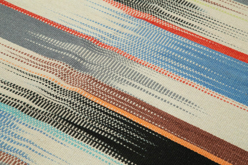 Degrade Kilim Beyaz Çizgili Pamuk Yün El Dokuma Halısı 184x279 Agacan