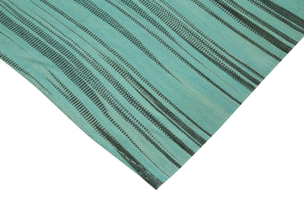Degrade Kilim Turkuaz Çizgili Pamuk Yün El Dokuma Halısı 183x275 Agacan