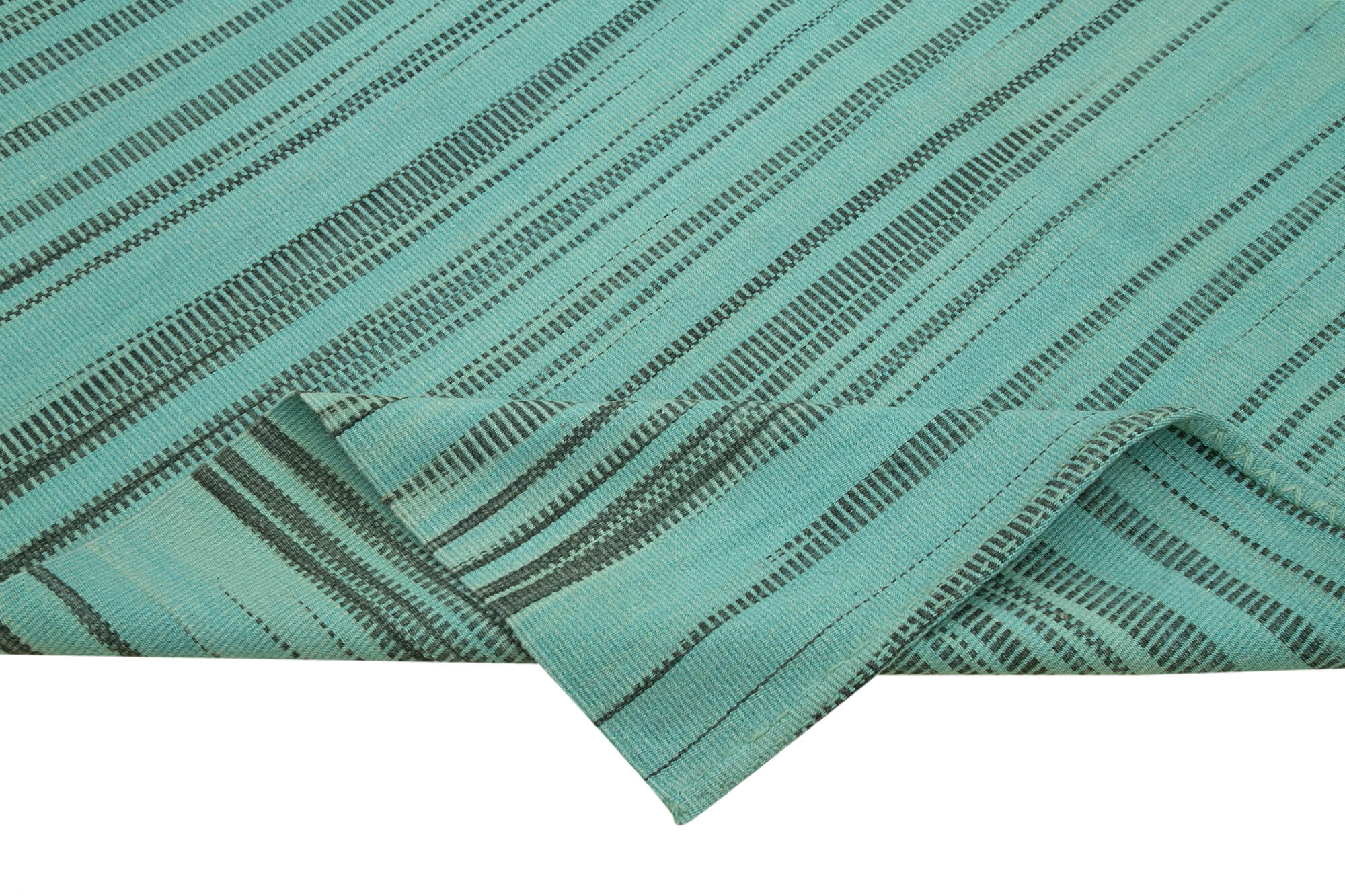 Degrade Kilim Turkuaz Çizgili Pamuk Yün El Dokuma Halısı 183x275 Agacan