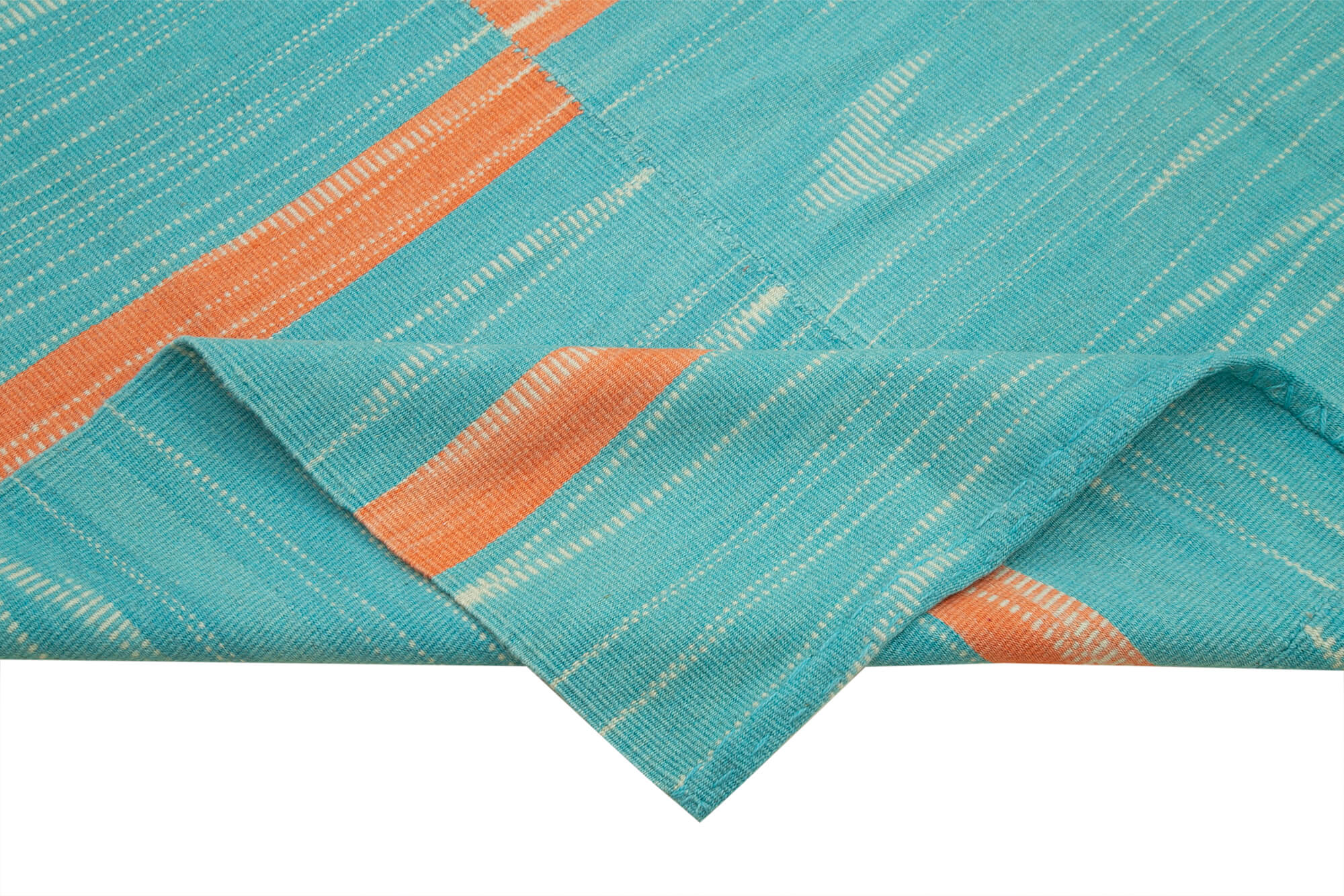 Degrade Kilim Turkuaz Çizgili Pamuk Yün El Dokuma Halısı 207x285 Agacan