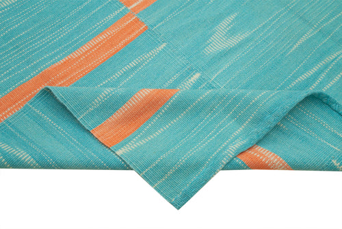 Degrade Kilim Turkuaz Çizgili Pamuk Yün El Dokuma Halısı 207x285 Agacan