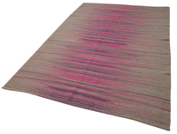 Grey and Pink Striped Flatweave Kilim Rug 177x254 cm (5'10" x 8'4")