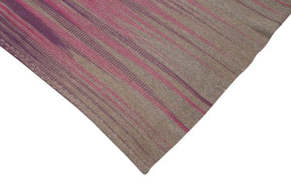 Degrade Kilim Kahverengi Çizgili Pamuk Yün El Dokuma Halısı 177x254 Agacan