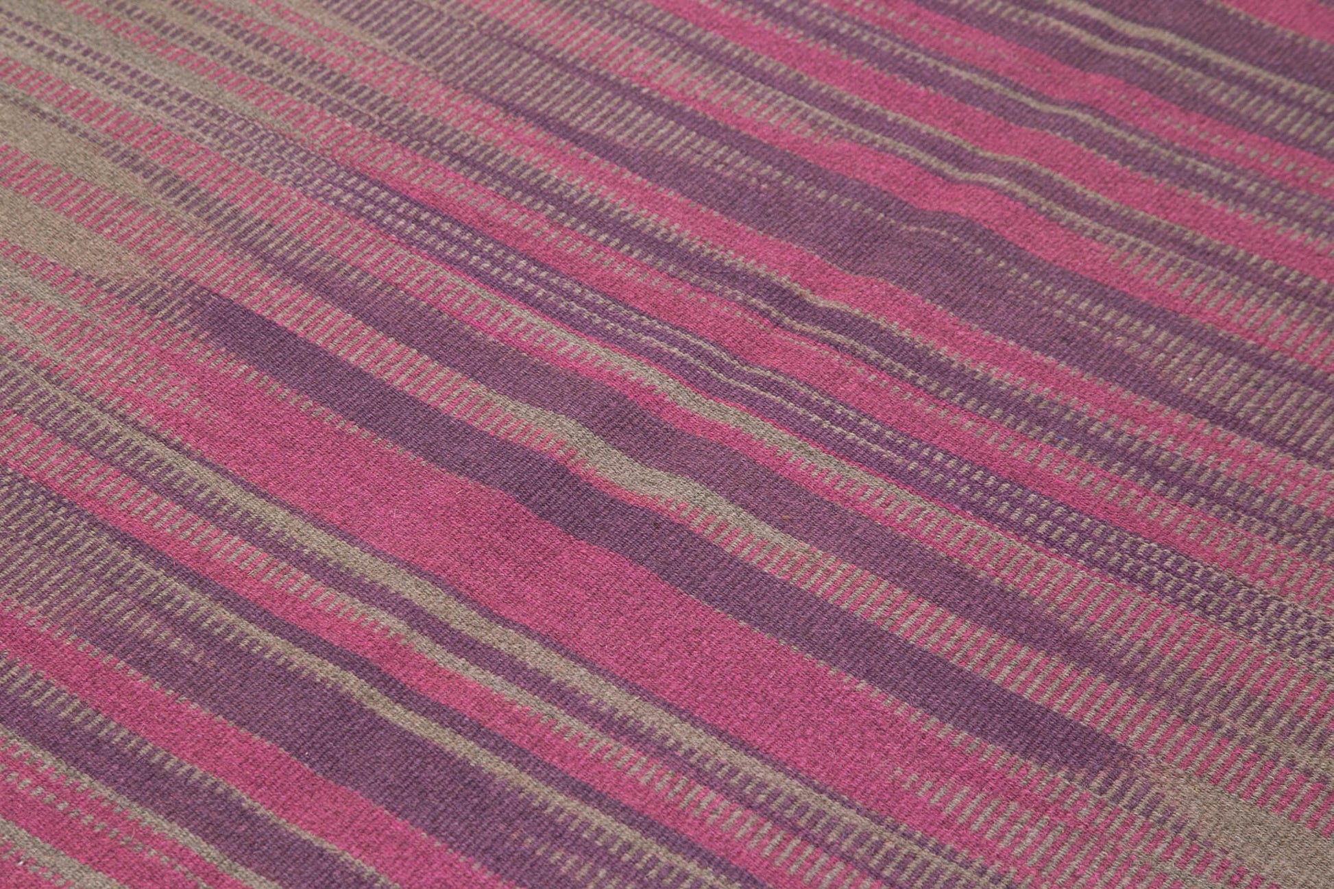 Degrade Kilim Kahverengi Çizgili Pamuk Yün El Dokuma Halısı 177x254 Agacan