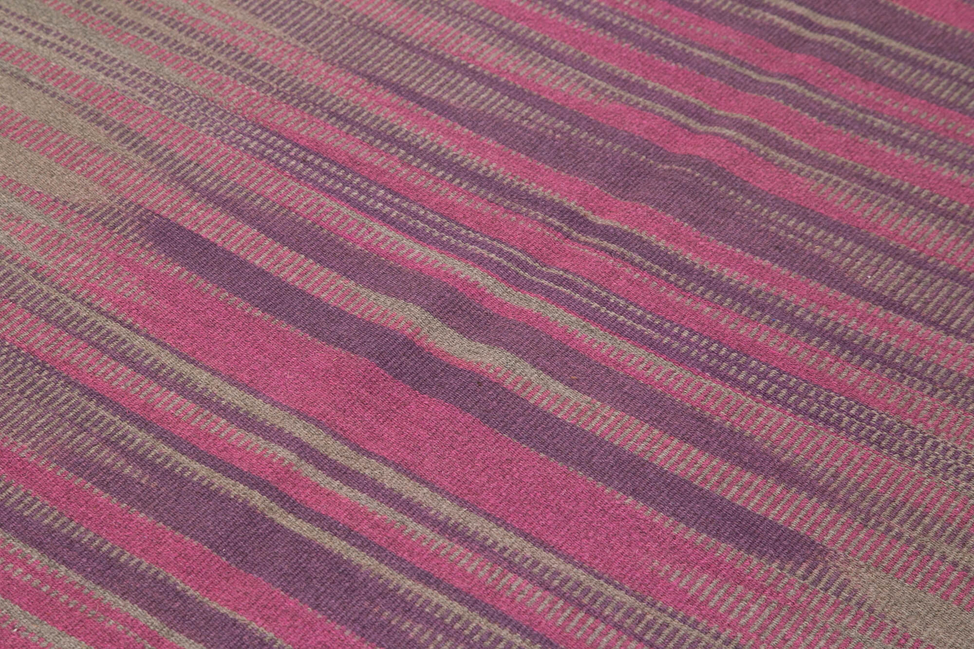 Degrade Kilim Kahverengi Çizgili Pamuk Yün El Dokuma Halısı 177x254 Agacan