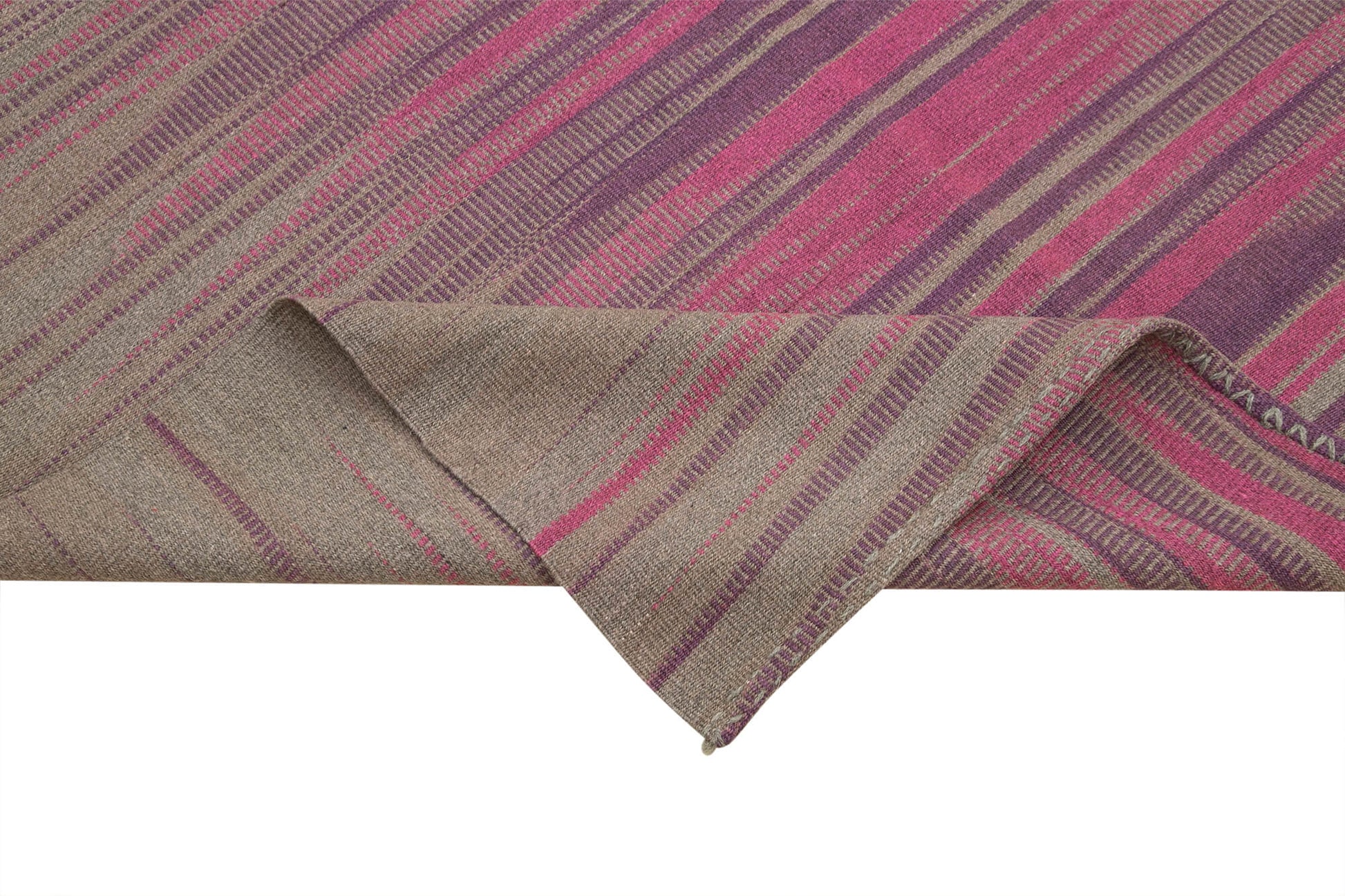 Degrade Kilim Kahverengi Çizgili Pamuk Yün El Dokuma Halısı 177x254 Agacan