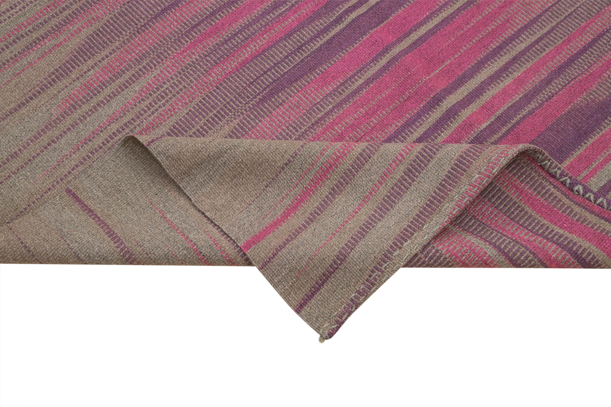 Degrade Kilim Kahverengi Çizgili Pamuk Yün El Dokuma Halısı 177x254 Agacan