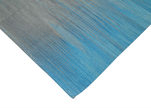 Degrade Kilim Mavi Çizgili Pamuk Yün El Dokuma Halısı 212x309 Agacan