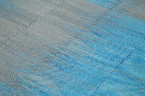 Degrade Kilim Mavi Çizgili Pamuk Yün El Dokuma Halısı 212x309 Agacan