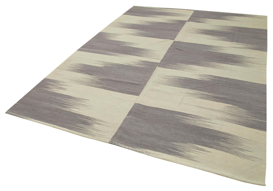 Degrade Kilim Bej Çizgili Pamuk Yün El Dokuma Halısı 200x276 Agacan