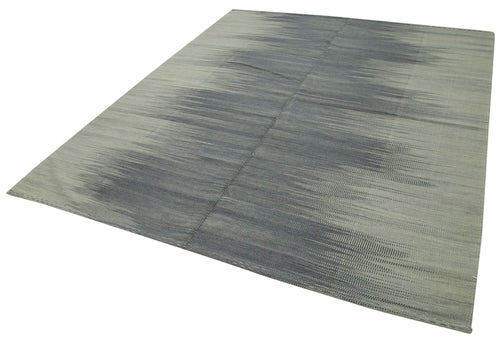 Degrade Kilim Gri Çizgili Pamuk Yün El Dokuma Halısı 206x243 Agacan