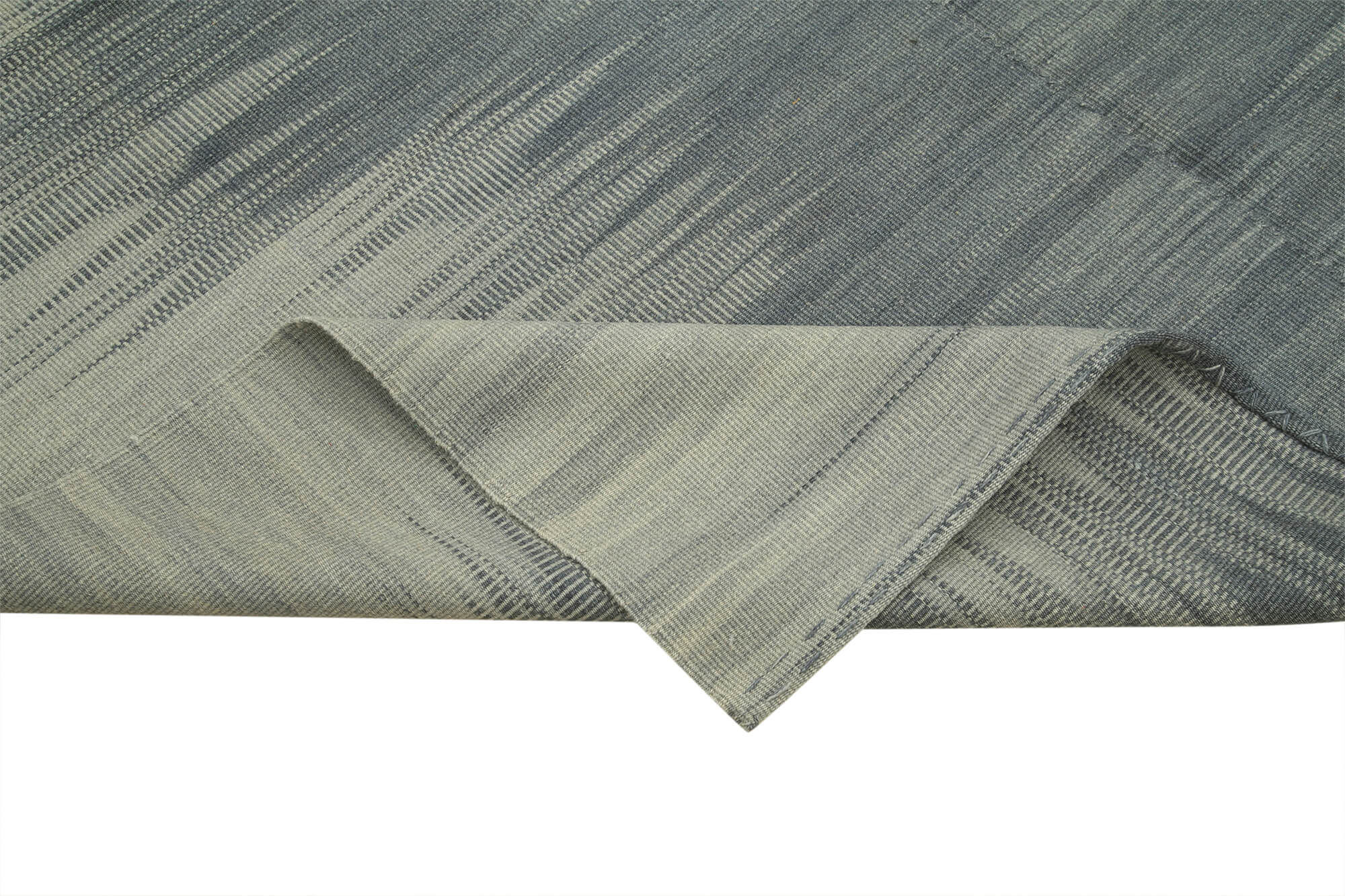 Degrade Kilim Gri Çizgili Pamuk Yün El Dokuma Halısı 206x243 Agacan