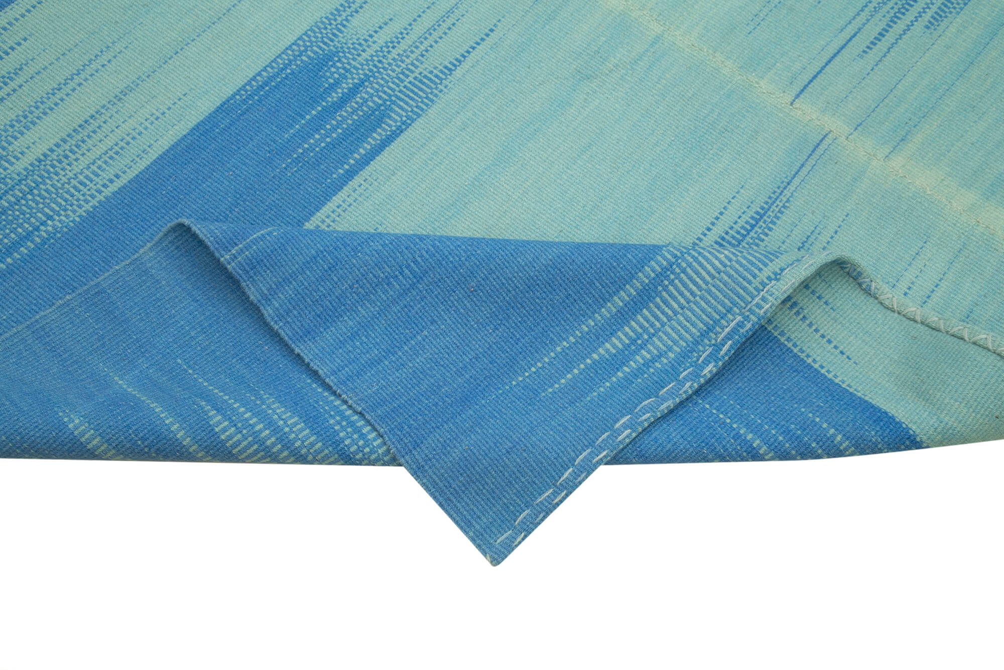 Degrade Kilim Mavi Çizgili Pamuk Yün El Dokuma Halısı 208x266 Agacan